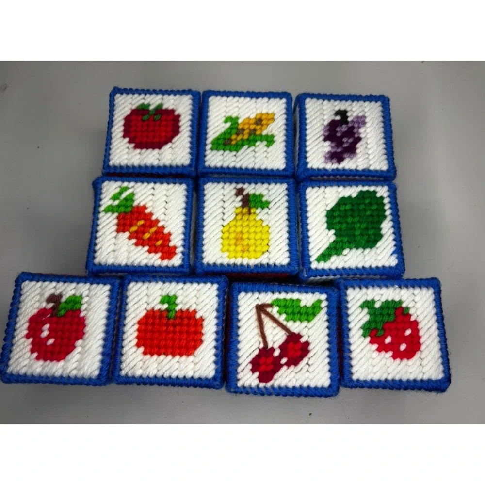 10 Vintage Crochet Granny Square‎ ABC Blocks Alphabet Pictures Numbers